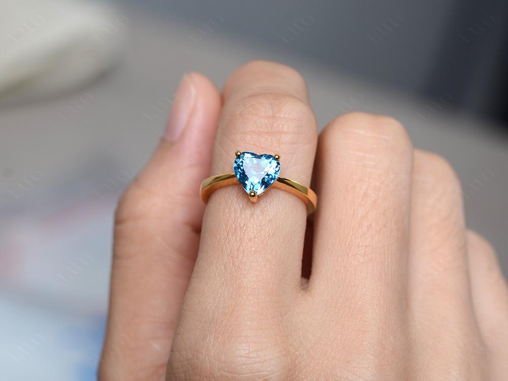 Heart Shaped London Blue Topaz Solitaire Ring - LUO Jewelry