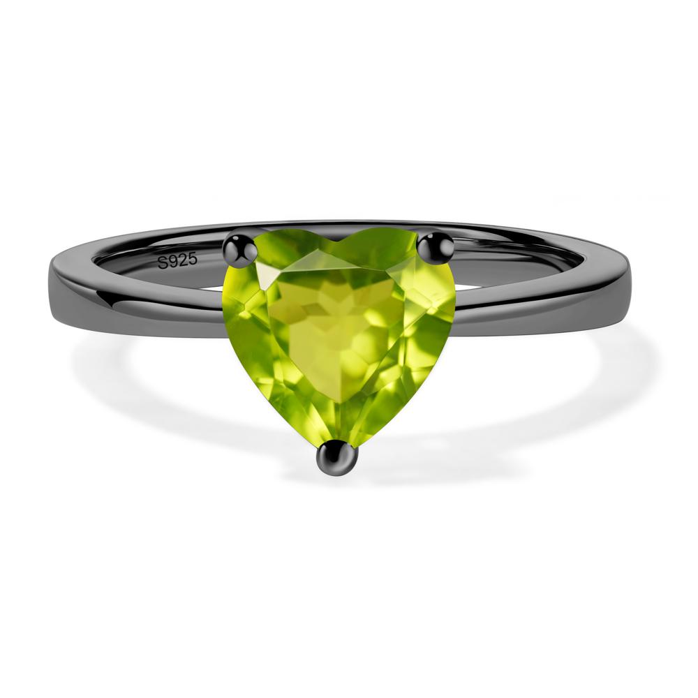 Heart Shaped Peridot Solitaire Ring - LUO Jewelry #metal_black finish sterling silver