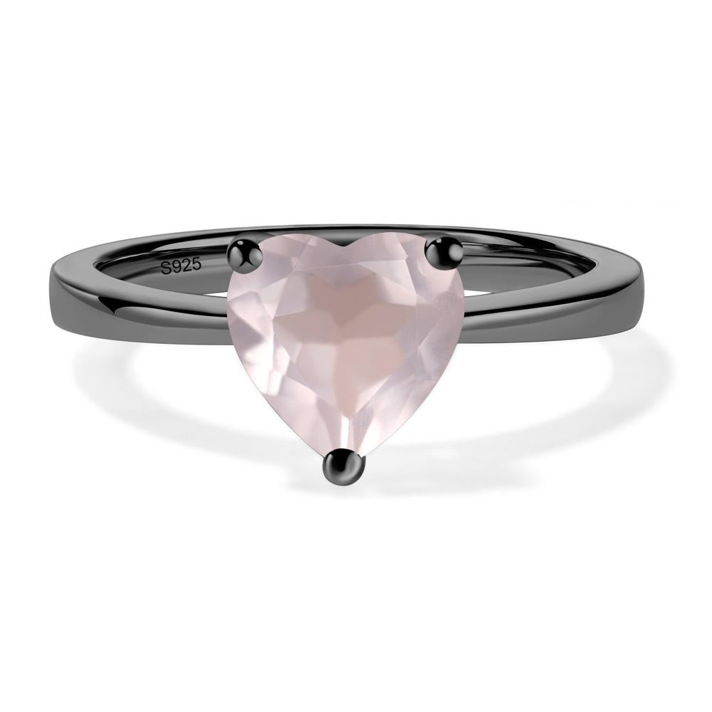 Heart Shaped Rose Quartz Solitaire Ring - LUO Jewelry #metal_black finish sterling silver