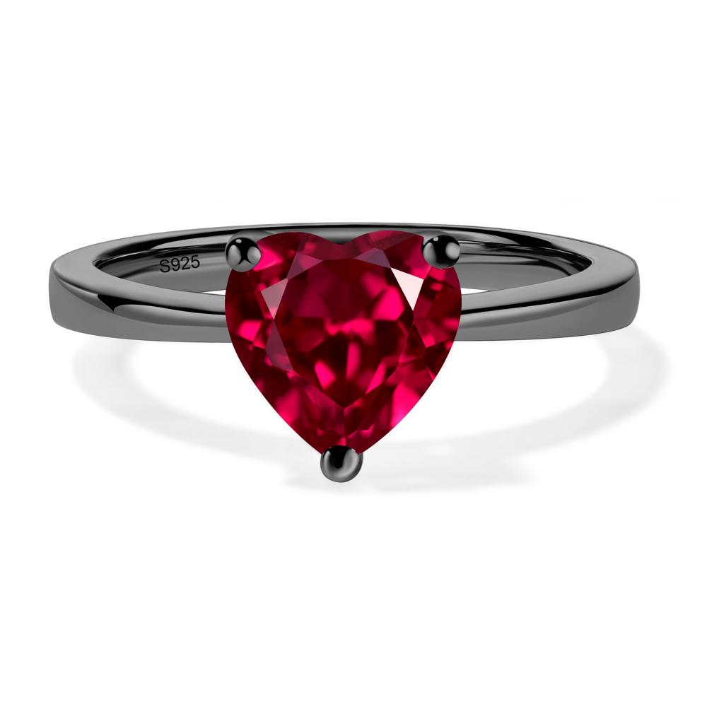 Heart Shaped Ruby Solitaire Ring - LUO Jewelry #metal_black finish sterling silver
