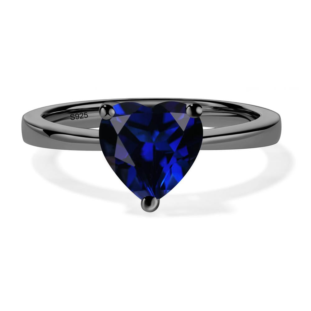 Heart Shaped Lab Created Sapphire Solitaire Ring - LUO Jewelry #metal_black finish sterling silver