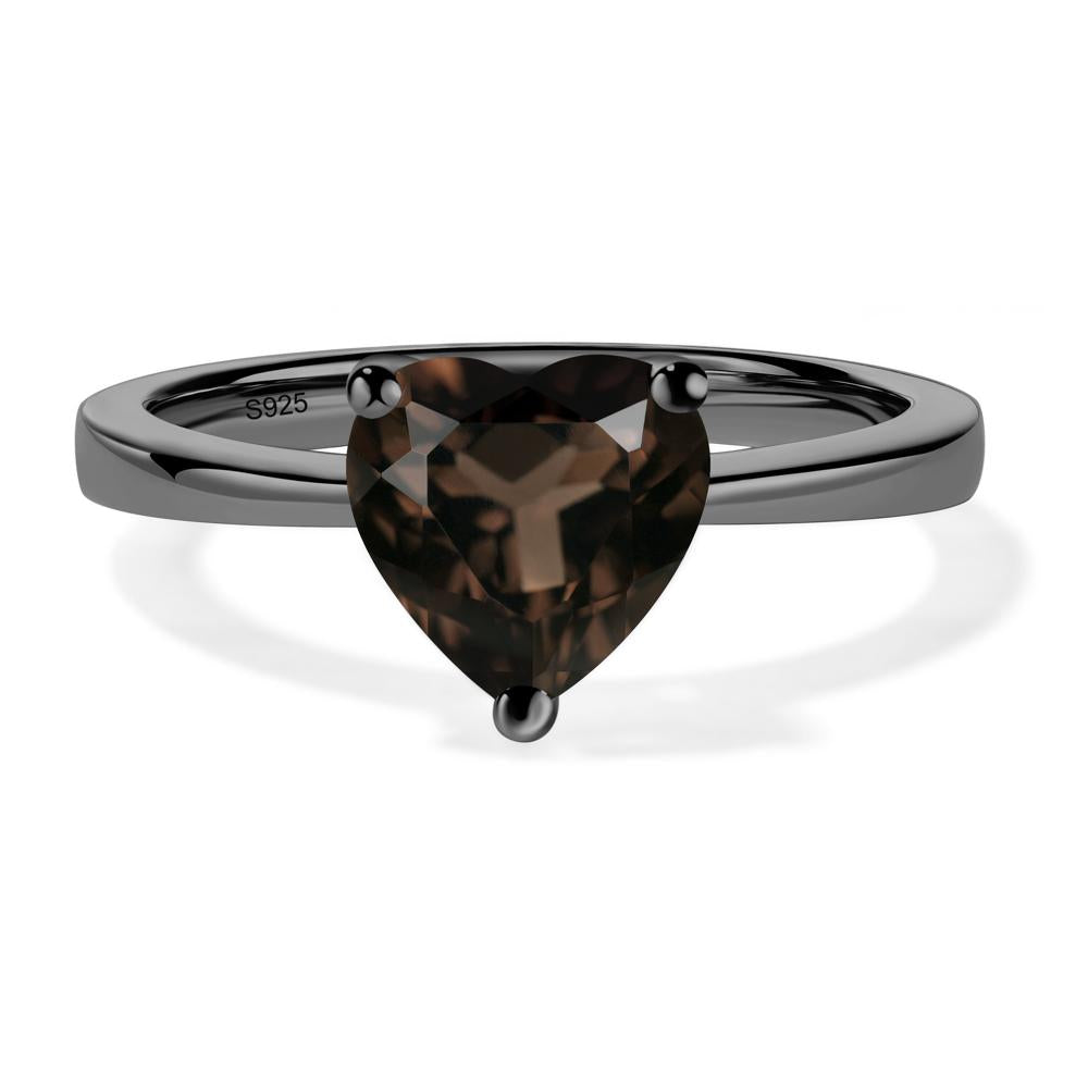 Heart Shaped Smoky Quartz Solitaire Ring - LUO Jewelry #metal_black finish sterling silver