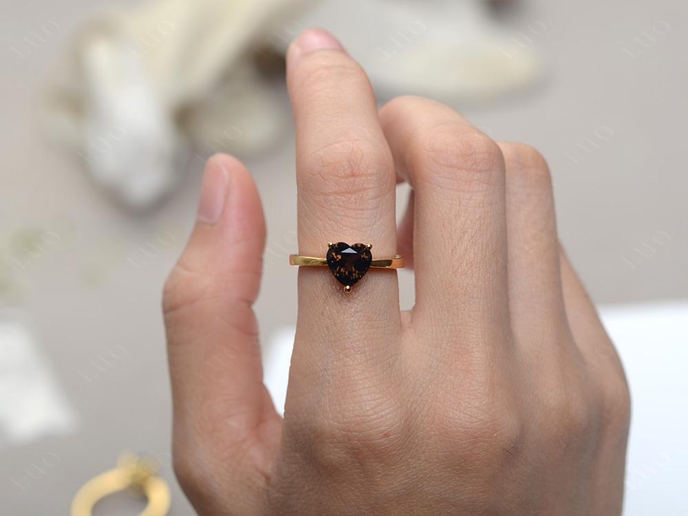 Heart Shaped Smoky Quartz Solitaire Ring - LUO Jewelry