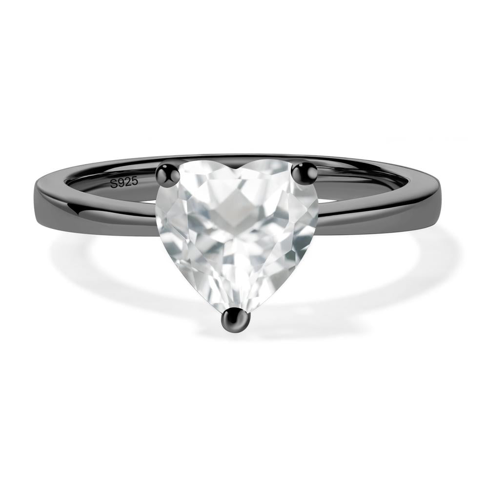 Heart Shaped White Topaz Solitaire Ring - LUO Jewelry #metal_black finish sterling silver
