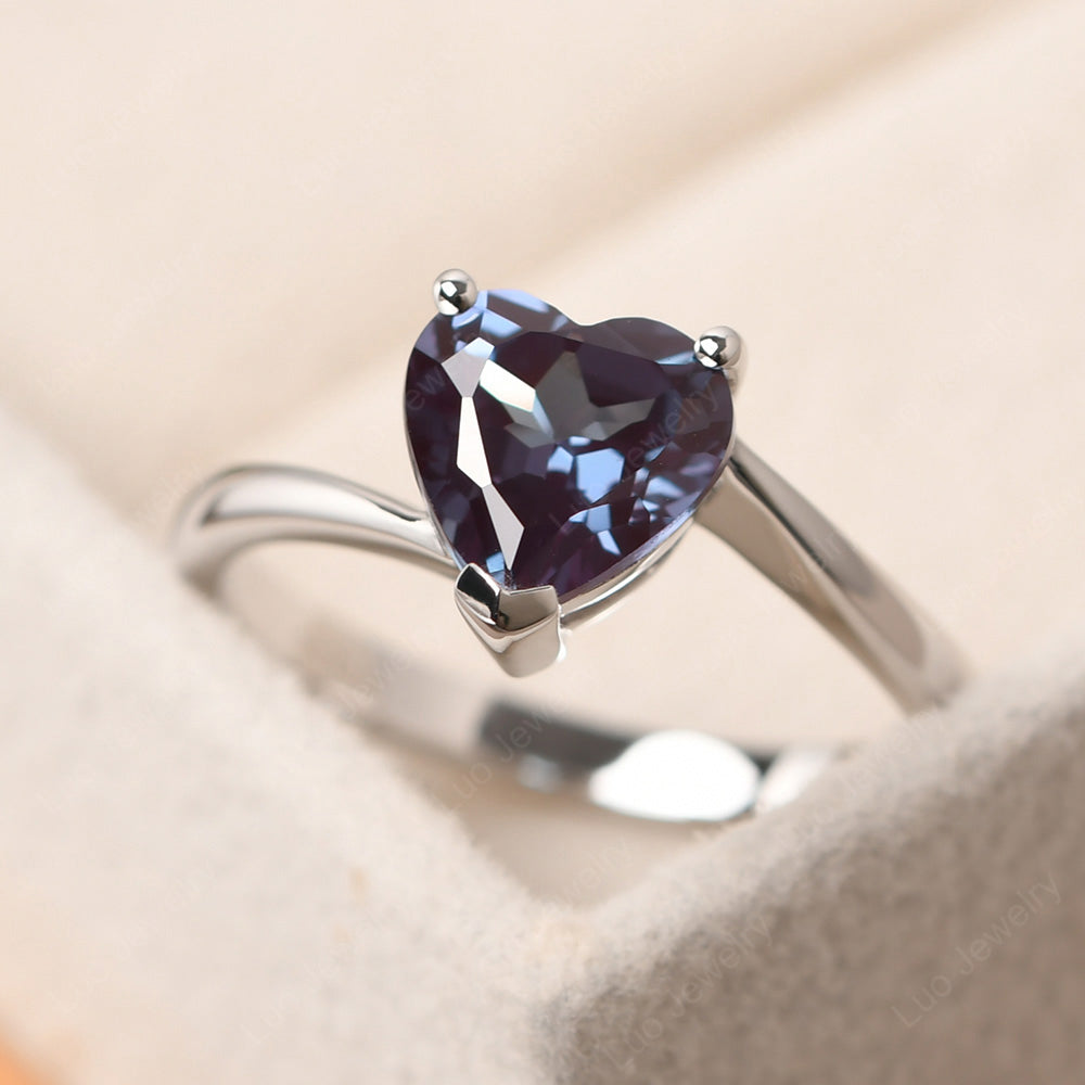 Alexandrite Ring Heart Solitaire Ring White Gold - LUO Jewelry