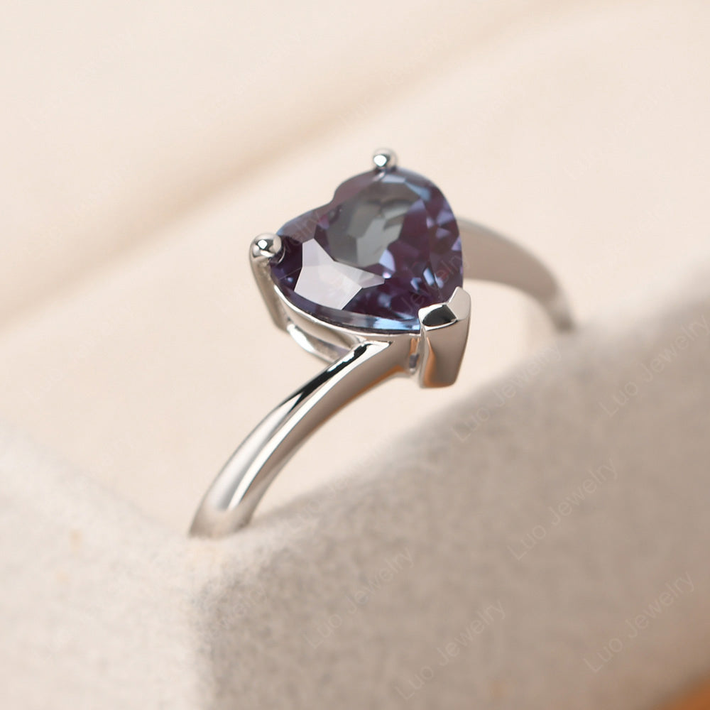 Alexandrite Ring Heart Solitaire Ring White Gold - LUO Jewelry