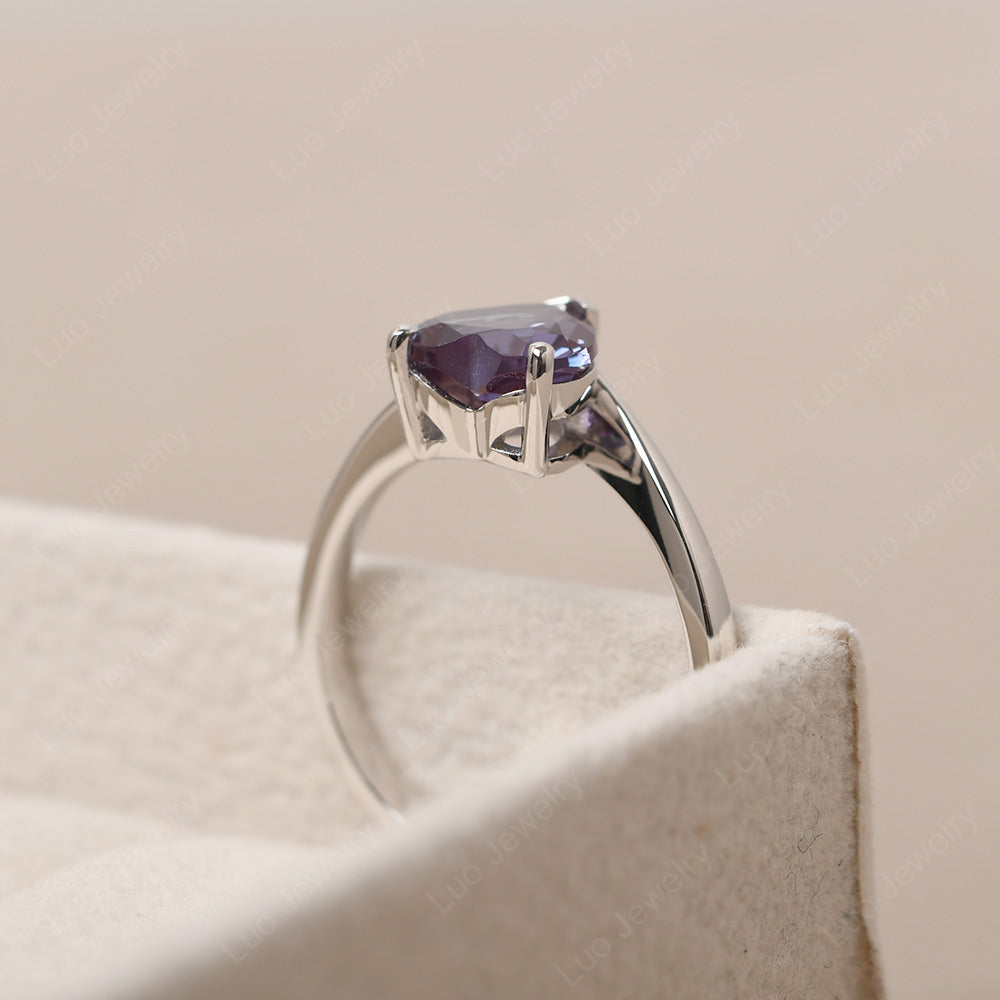 Alexandrite Ring Heart Solitaire Ring White Gold - LUO Jewelry