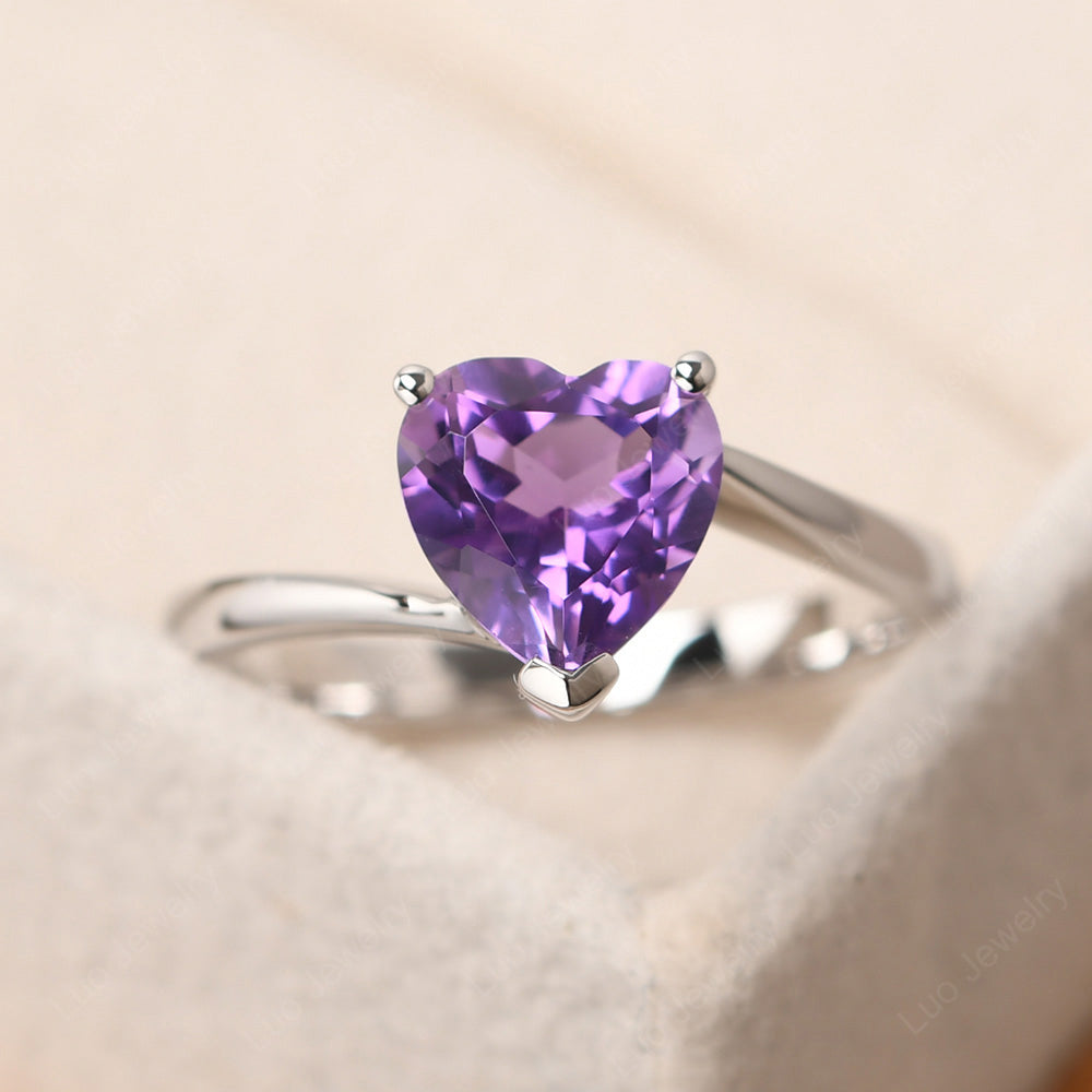 Amethyst Ring Heart Solitaire Ring White Gold - LUO Jewelry