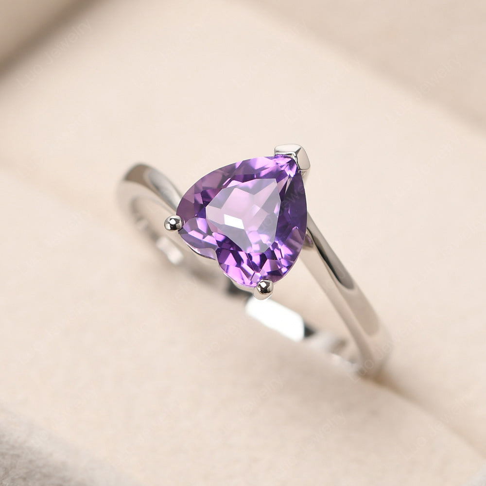 Amethyst Ring Heart Solitaire Ring White Gold - LUO Jewelry
