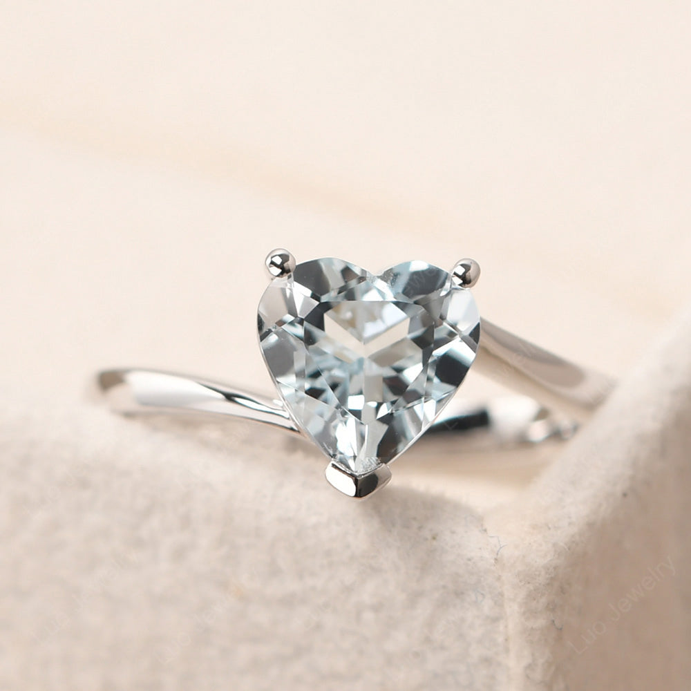 Aquamarine Ring Heart Solitaire Ring White Gold - LUO Jewelry