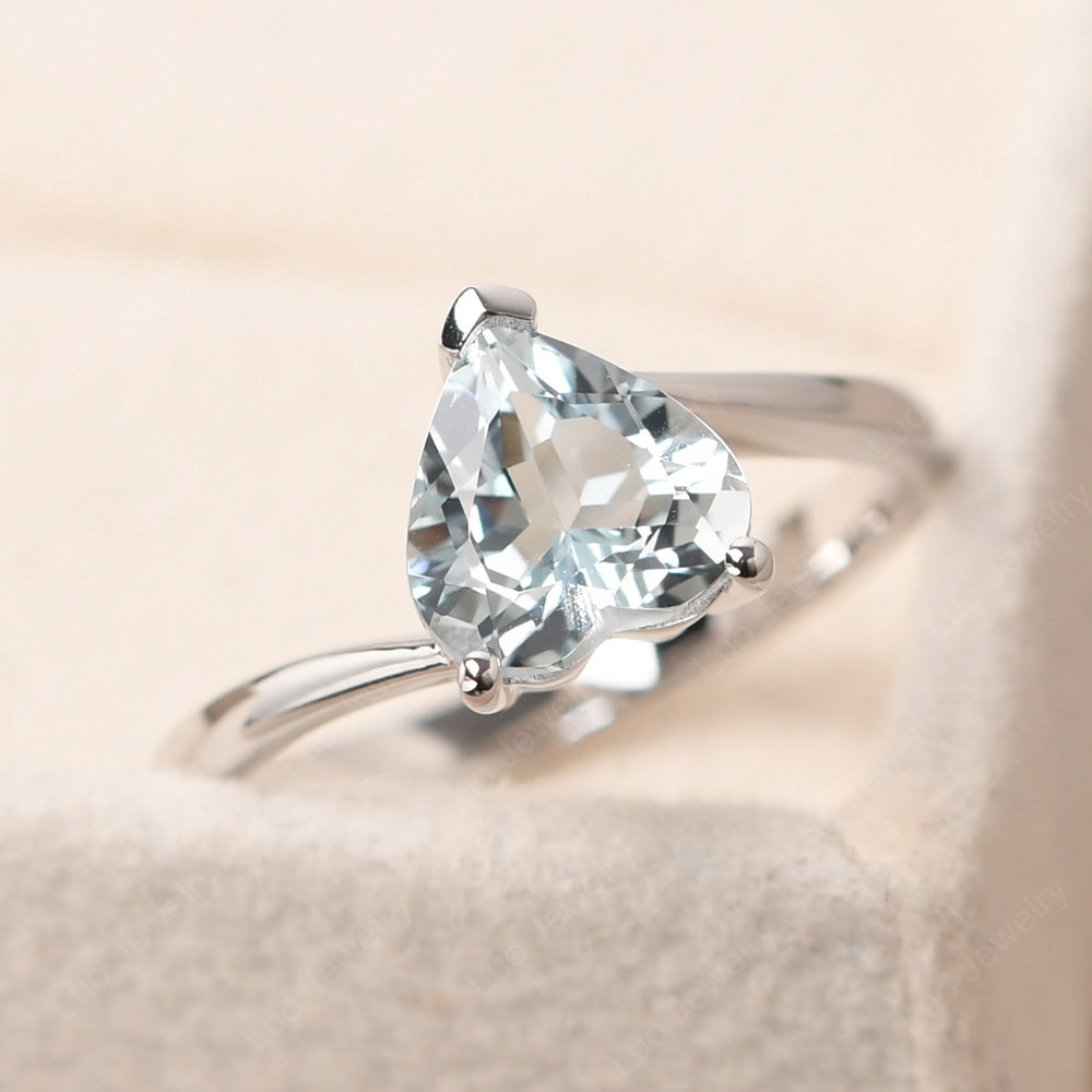 Aquamarine Ring Heart Solitaire Ring White Gold - LUO Jewelry