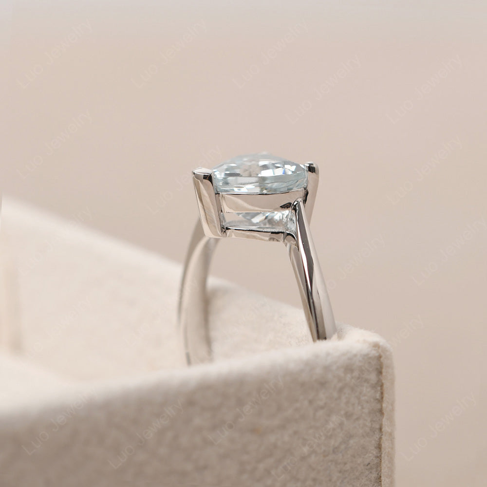 Aquamarine Ring Heart Solitaire Ring White Gold - LUO Jewelry