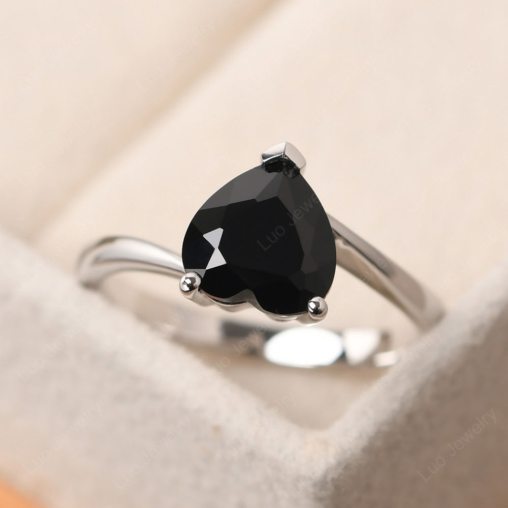 Black Spinel Ring Heart Solitaire Ring White Gold - LUO Jewelry