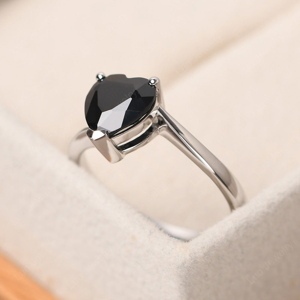 Black Spinel Ring Heart Solitaire Ring White Gold - LUO Jewelry