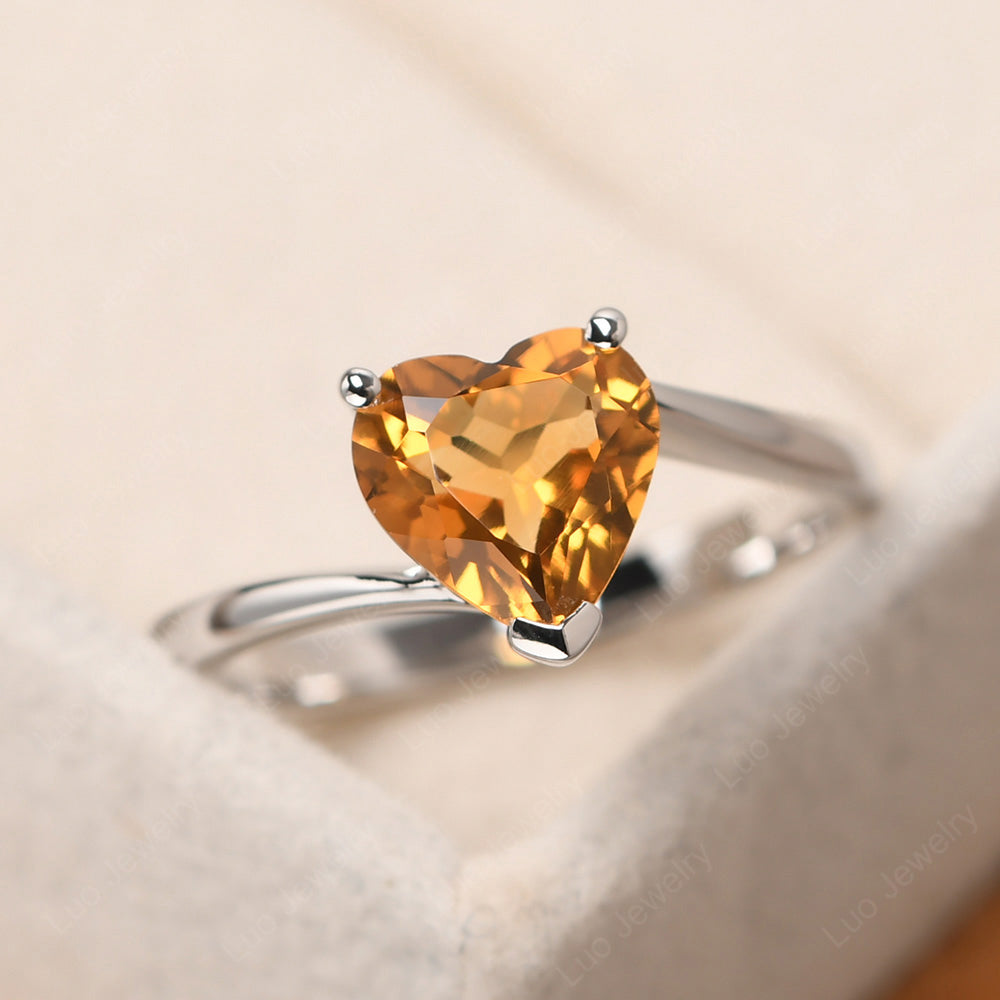 Citrine Ring Heart Solitaire Ring White Gold - LUO Jewelry