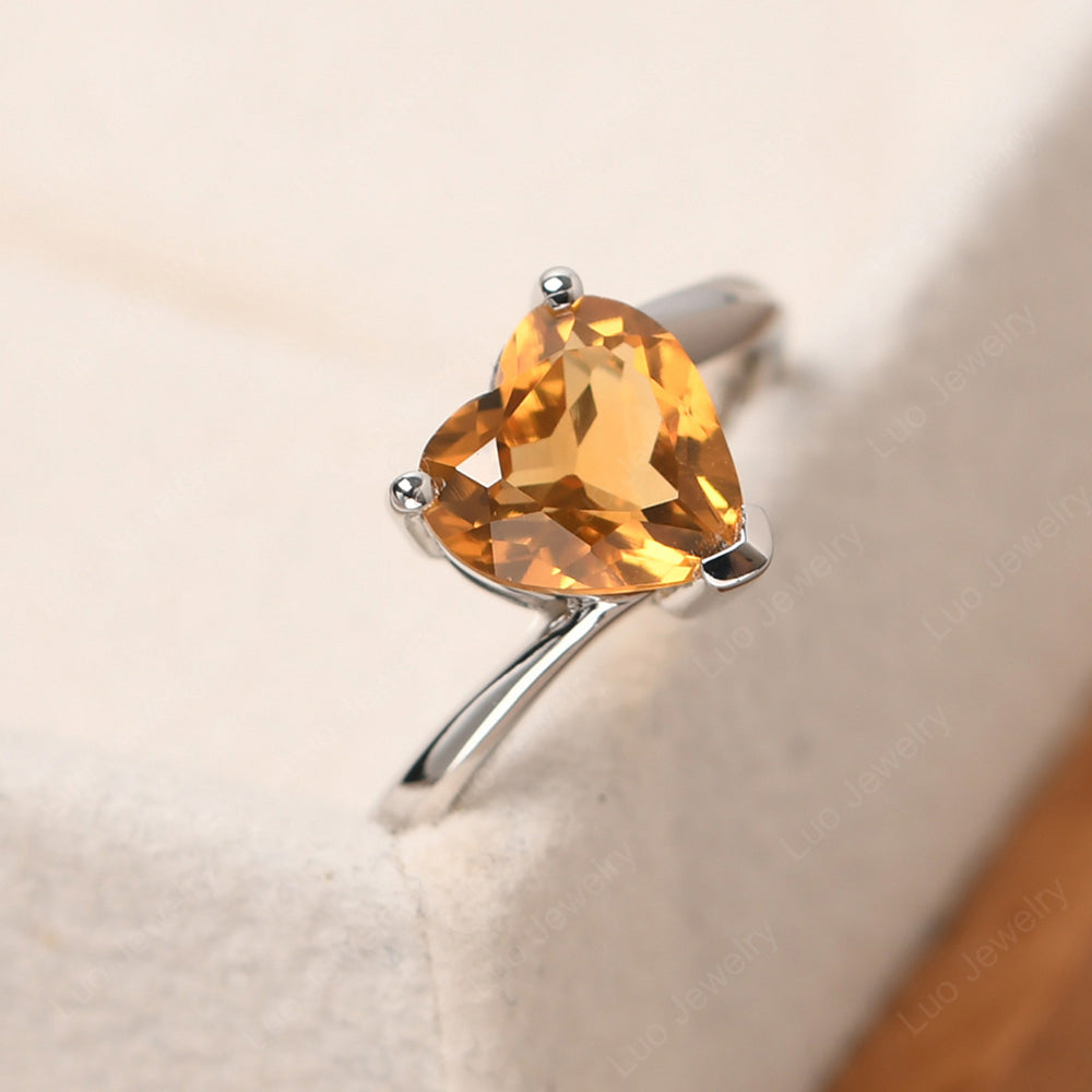 Citrine Ring Heart Solitaire Ring White Gold - LUO Jewelry
