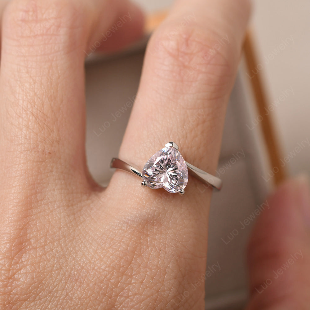 Cubic Zirconia Ring Heart Solitaire Ring White Gold - LUO Jewelry