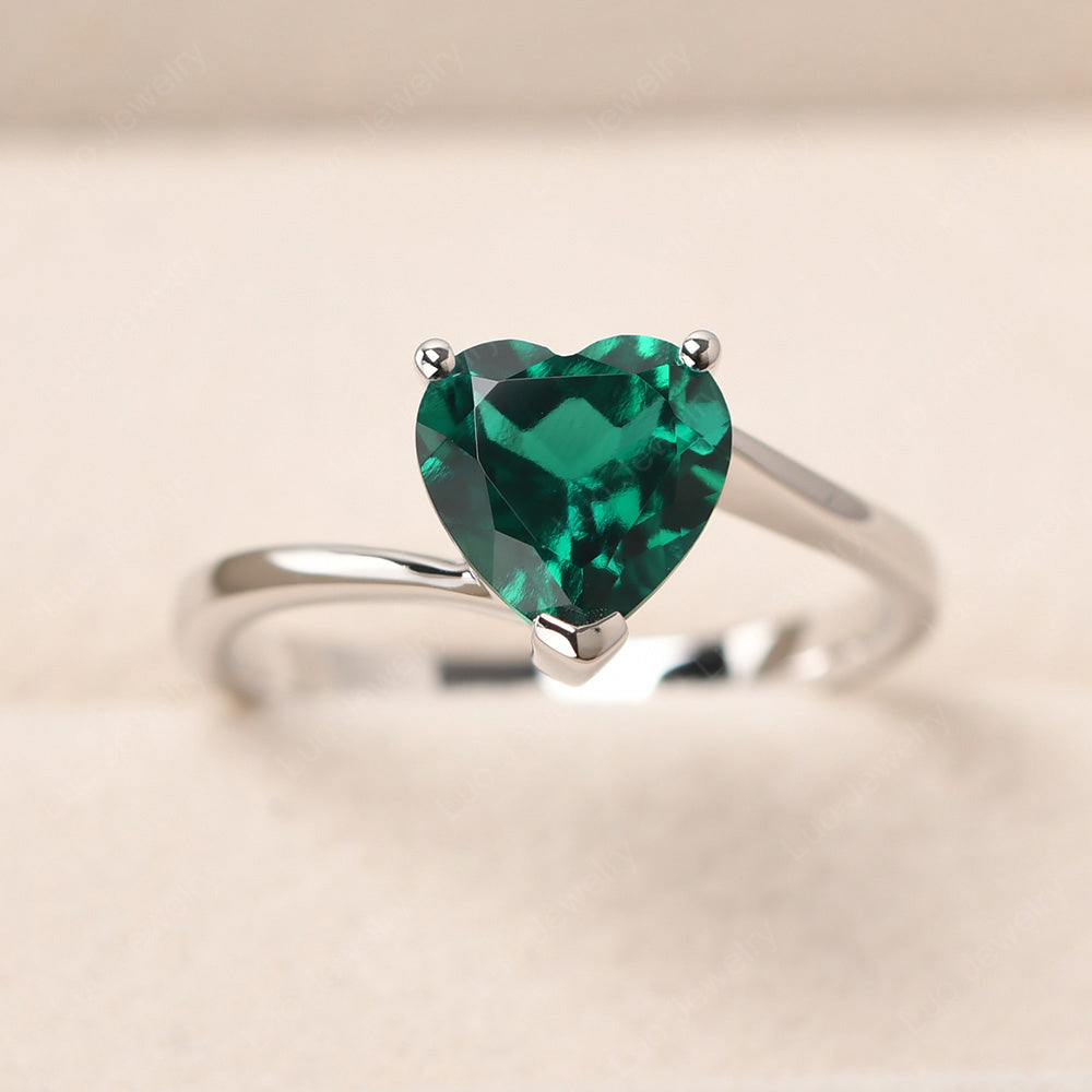 Emerald Ring Heart Solitaire Ring White Gold - LUO Jewelry