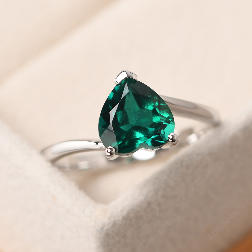 Emerald Ring Heart Solitaire Ring White Gold - LUO Jewelry