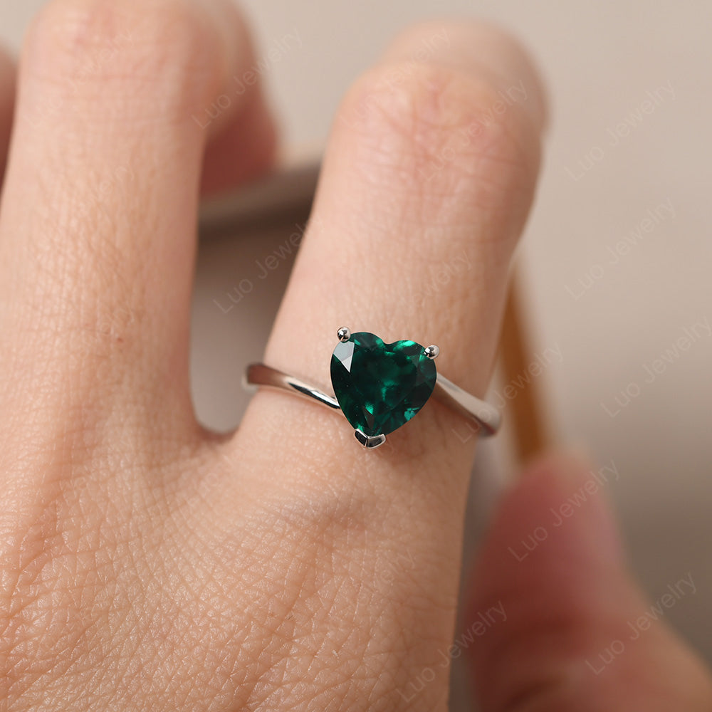 Emerald Ring Heart Solitaire Ring White Gold - LUO Jewelry