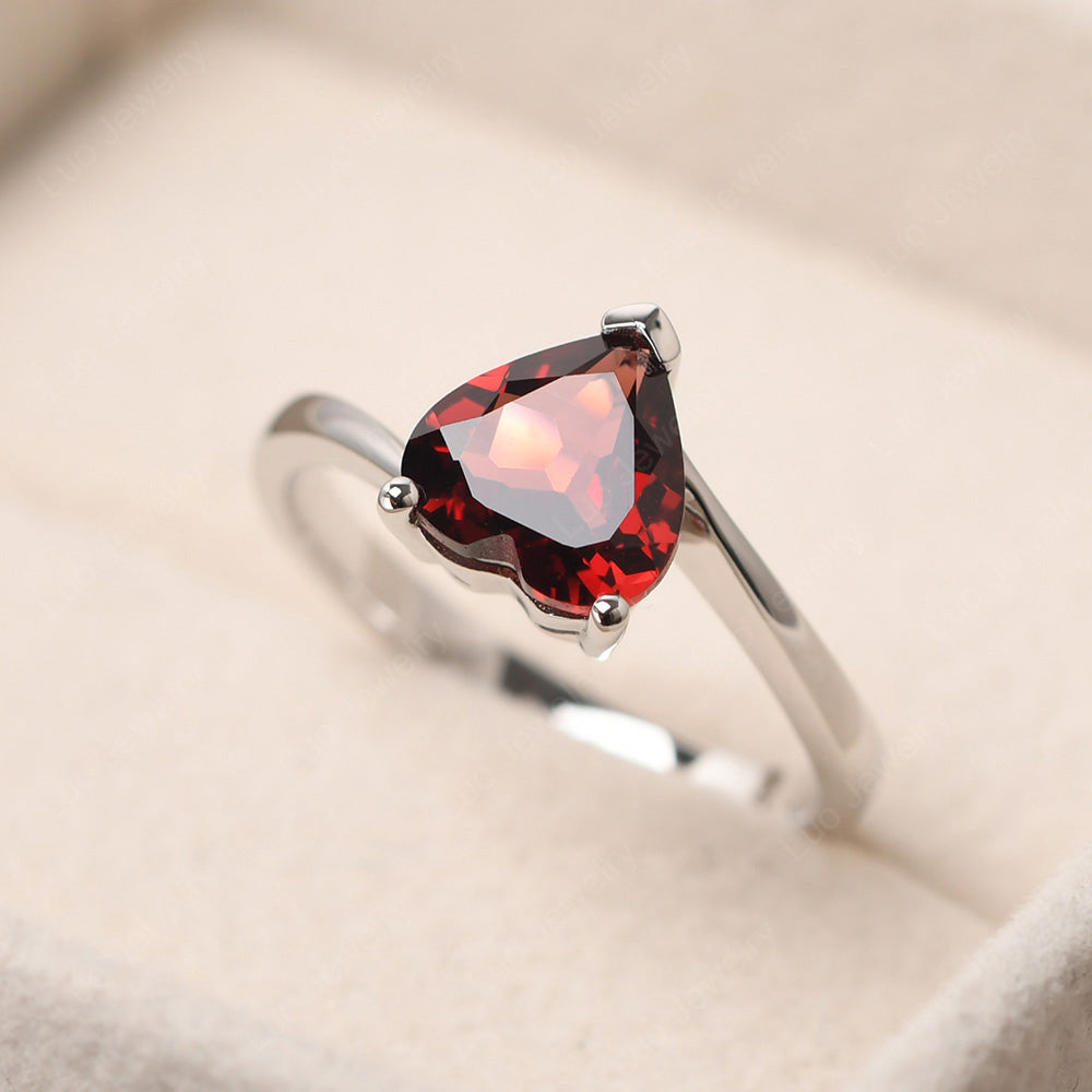 Garnet Ring Heart Solitaire Ring White Gold - LUO Jewelry