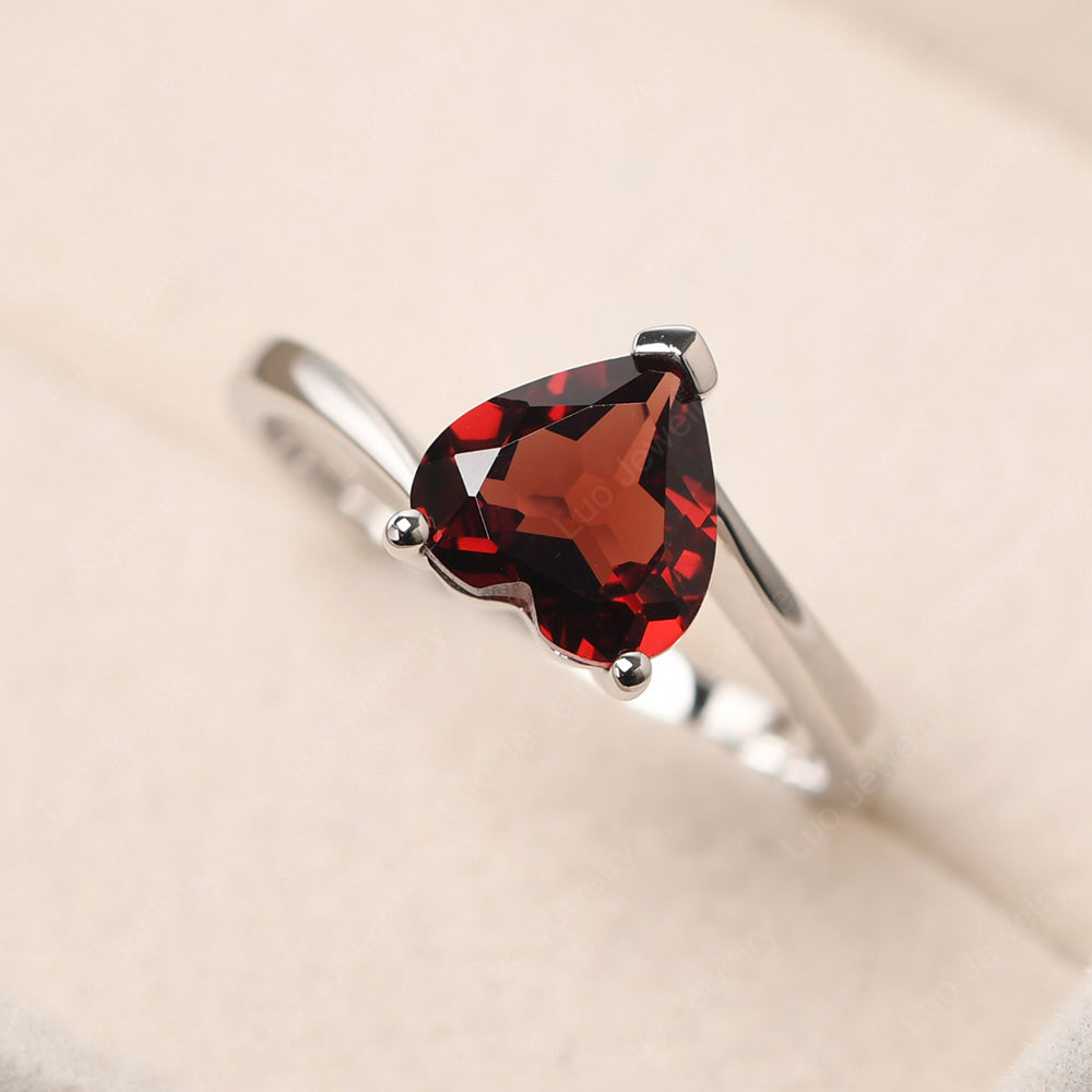 Garnet Ring Heart Solitaire Ring White Gold - LUO Jewelry