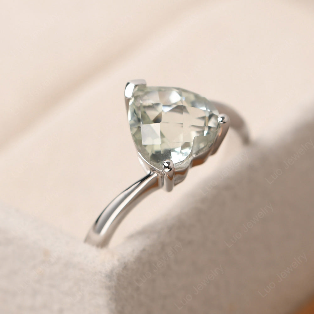 Green Amethyst Ring Heart Solitaire Ring White Gold - LUO Jewelry