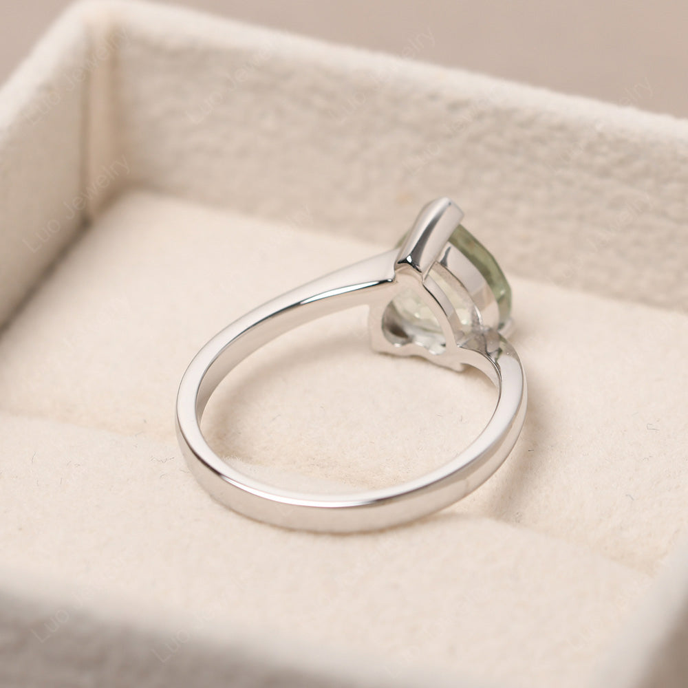 Green Amethyst Ring Heart Solitaire Ring White Gold - LUO Jewelry