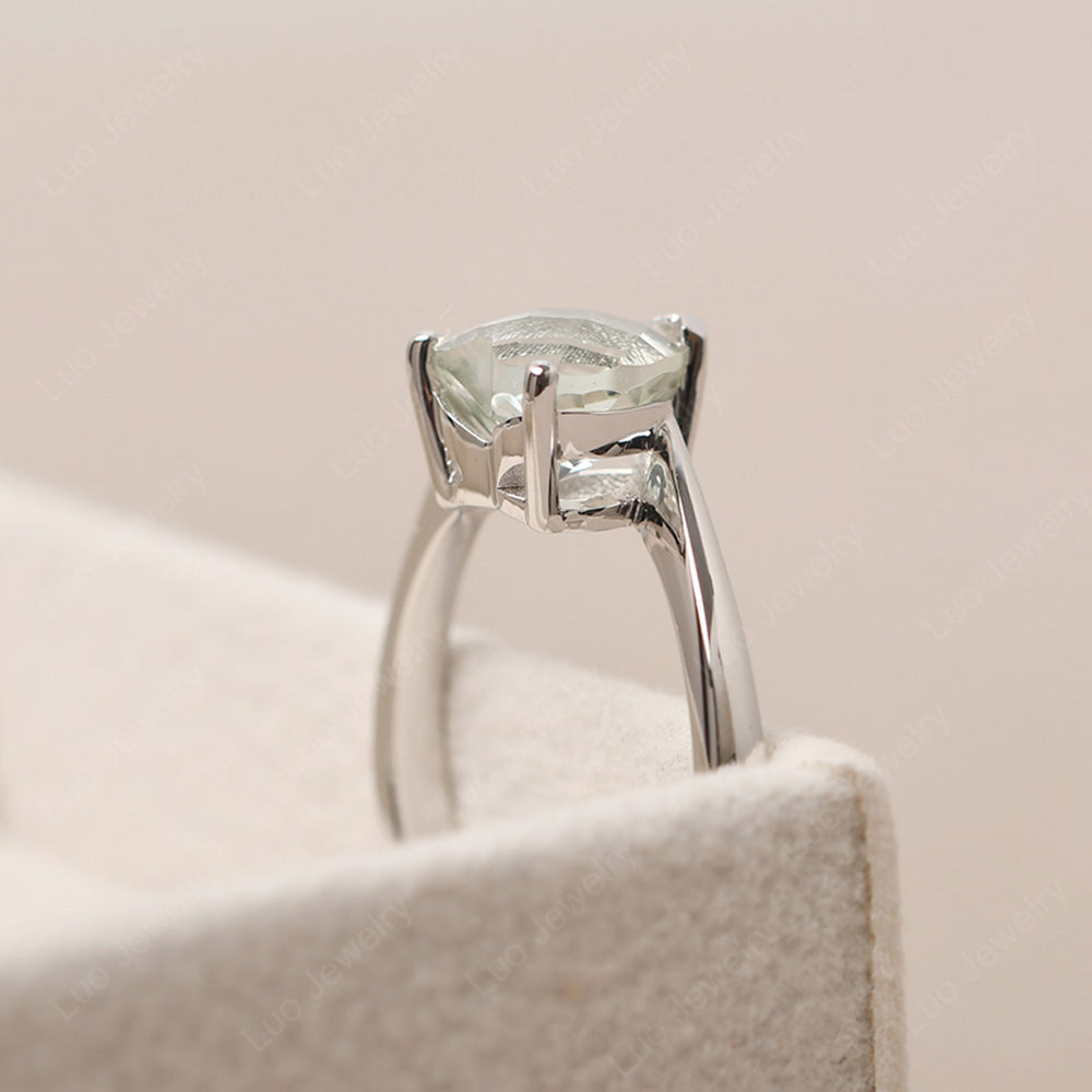 Green Amethyst Ring Heart Solitaire Ring White Gold - LUO Jewelry