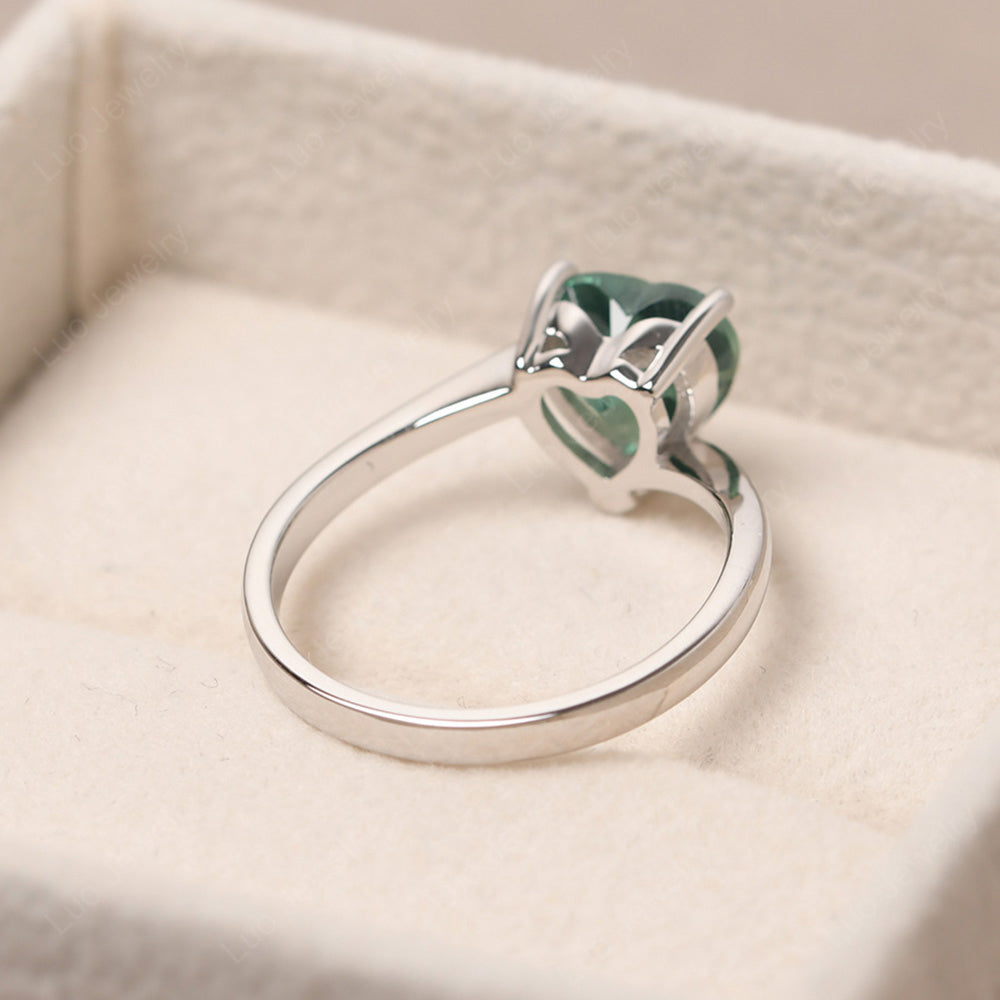 Green Sapphire Ring Heart Solitaire Ring White Gold - LUO Jewelry