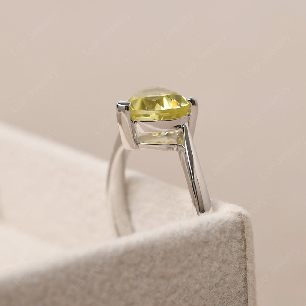 Lemon Quartz Ring Heart Solitaire Ring White Gold - LUO Jewelry