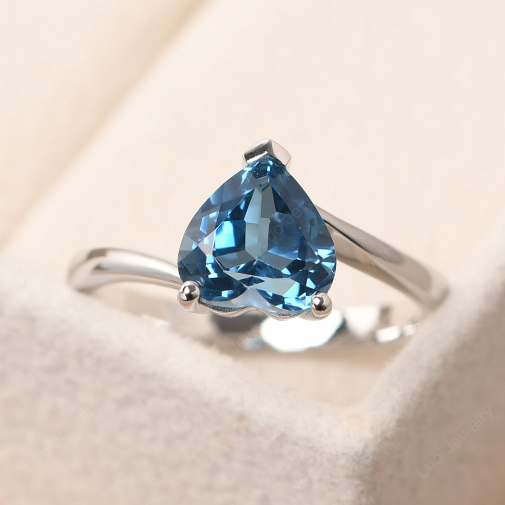London Blue Topaz Ring Heart Solitaire Ring White Gold - LUO Jewelry