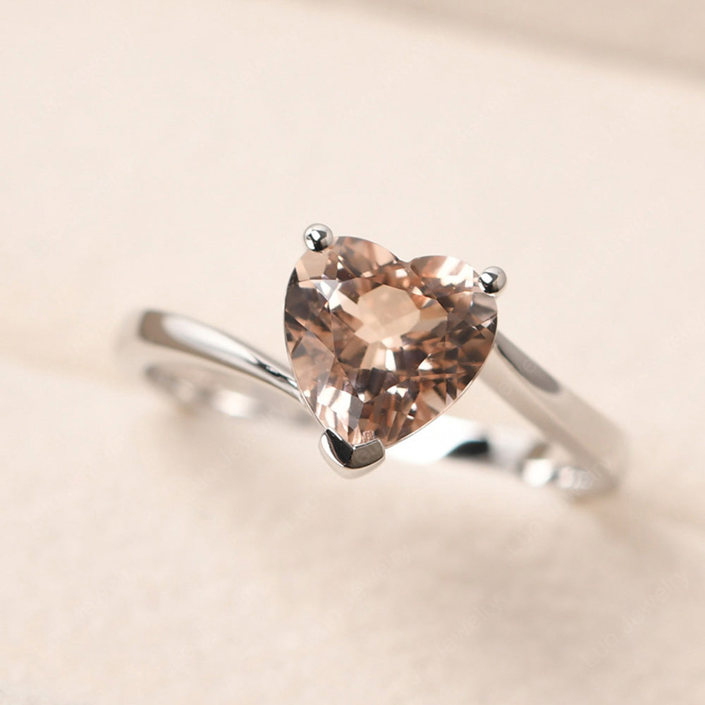 Morganite Ring Heart Solitaire Ring White Gold - LUO Jewelry