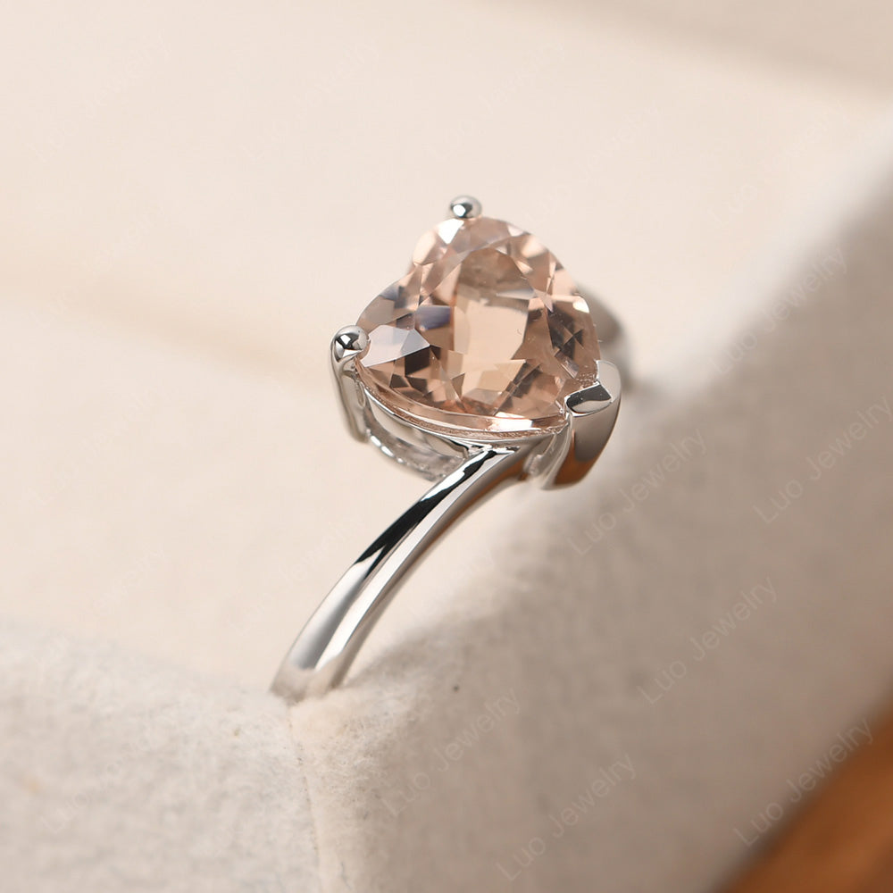 Morganite Ring Heart Solitaire Ring White Gold - LUO Jewelry