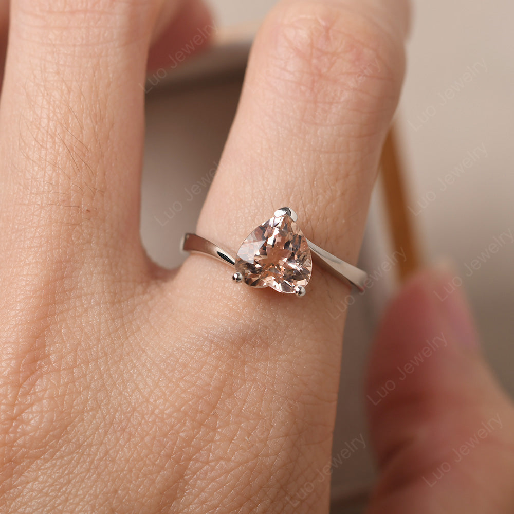 Morganite Ring Heart Solitaire Ring White Gold - LUO Jewelry