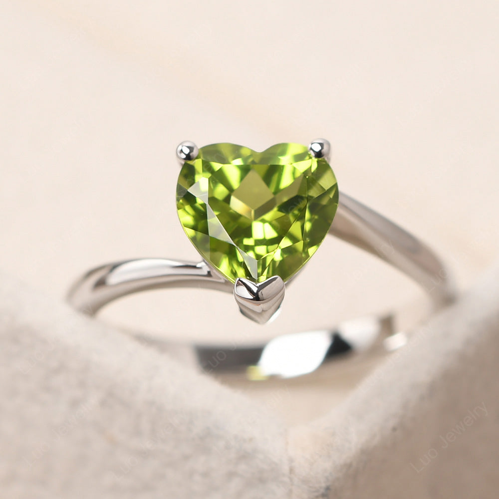 Peridot Ring Heart Solitaire Ring White Gold - LUO Jewelry