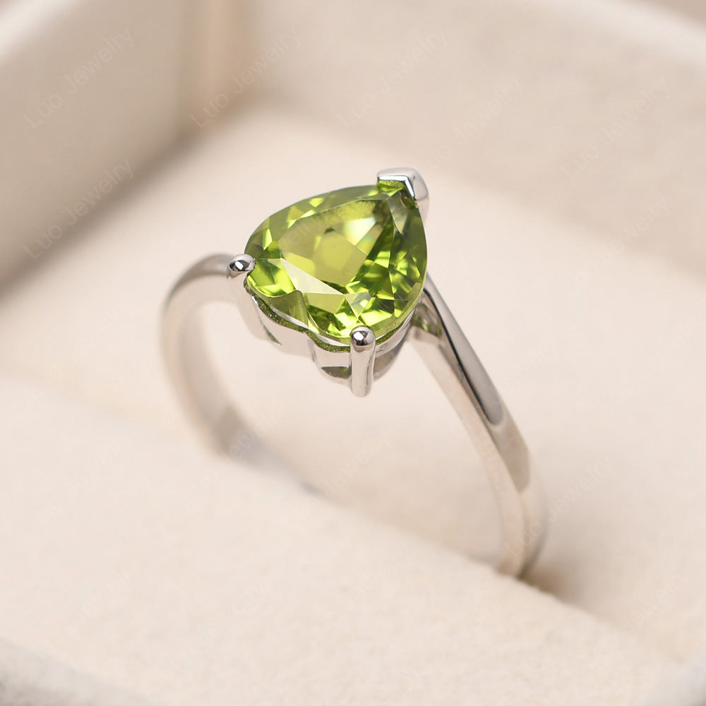 Peridot Ring Heart Solitaire Ring White Gold - LUO Jewelry