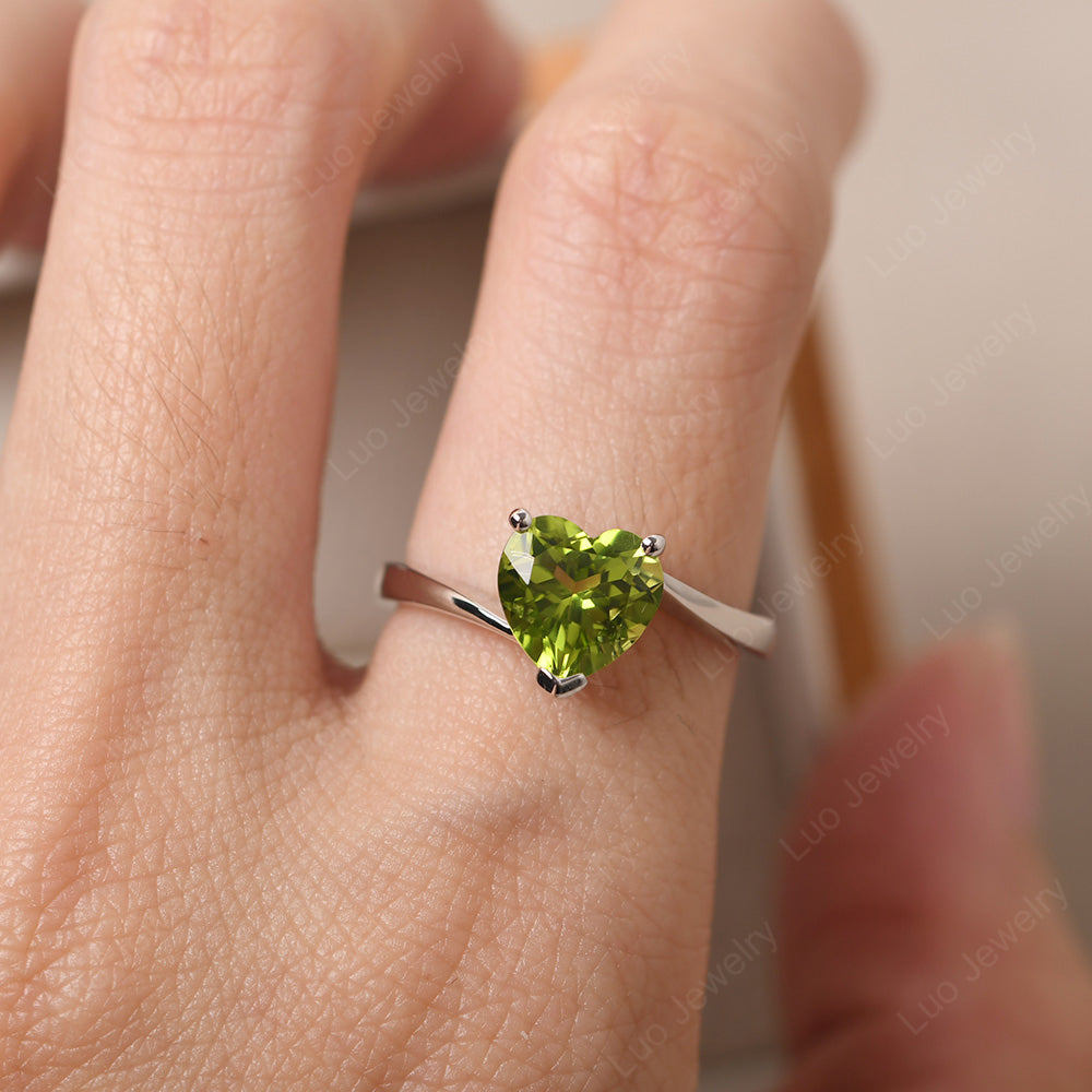 Peridot Ring Heart Solitaire Ring White Gold - LUO Jewelry