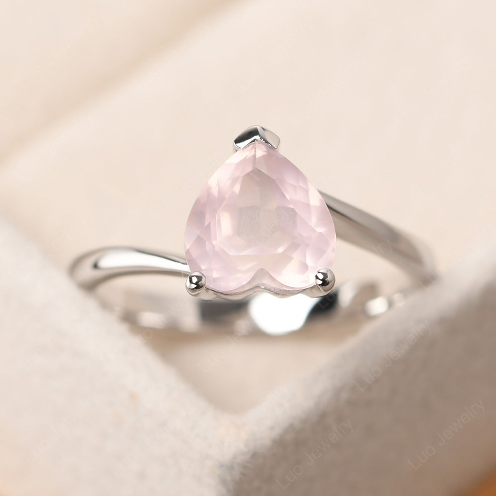 Rose Quartz Ring Heart Solitaire Ring White Gold - LUO Jewelry