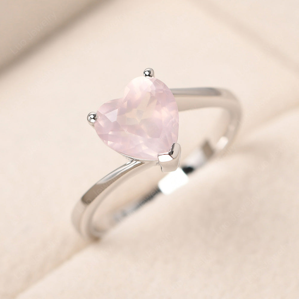 Rose Quartz Ring Heart Solitaire Ring White Gold - LUO Jewelry
