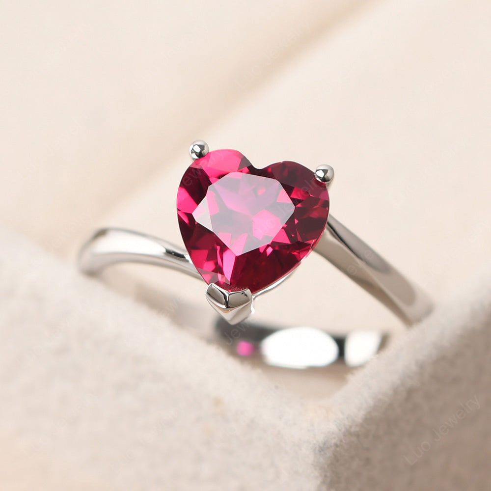 Ruby Ring Heart Solitaire Ring White Gold - LUO Jewelry