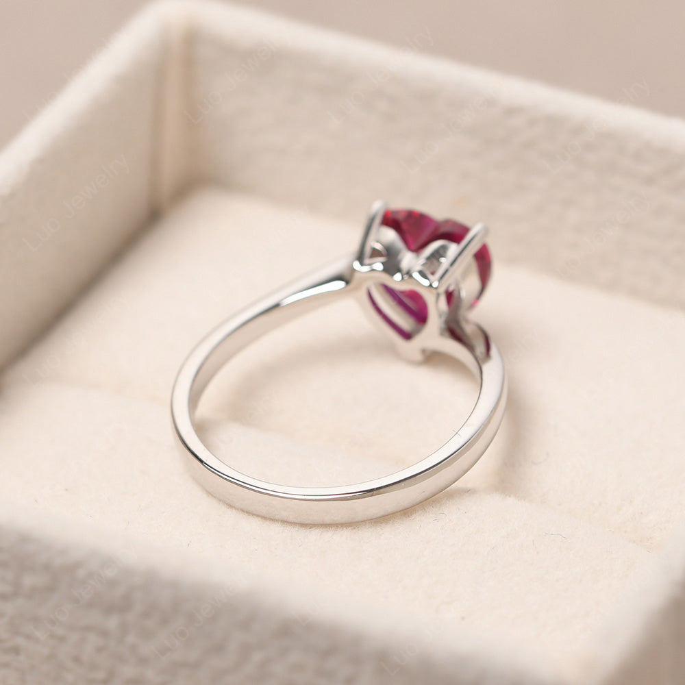 Ruby Ring Heart Solitaire Ring White Gold - LUO Jewelry