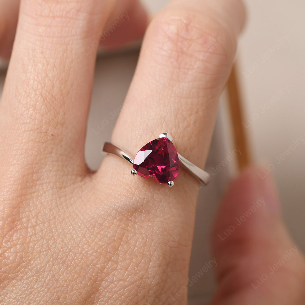 Ruby Ring Heart Solitaire Ring White Gold - LUO Jewelry