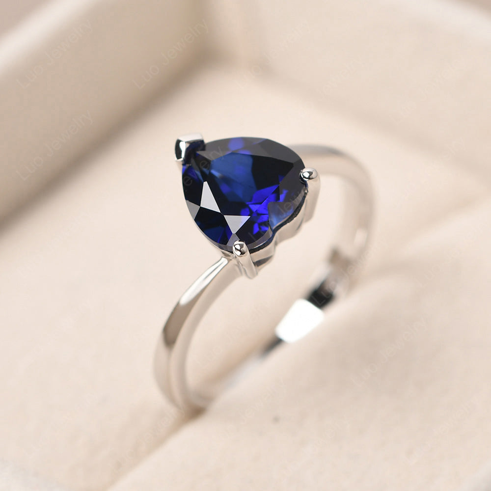 Lab Sapphire Ring Heart Solitaire Ring White Gold - LUO Jewelry