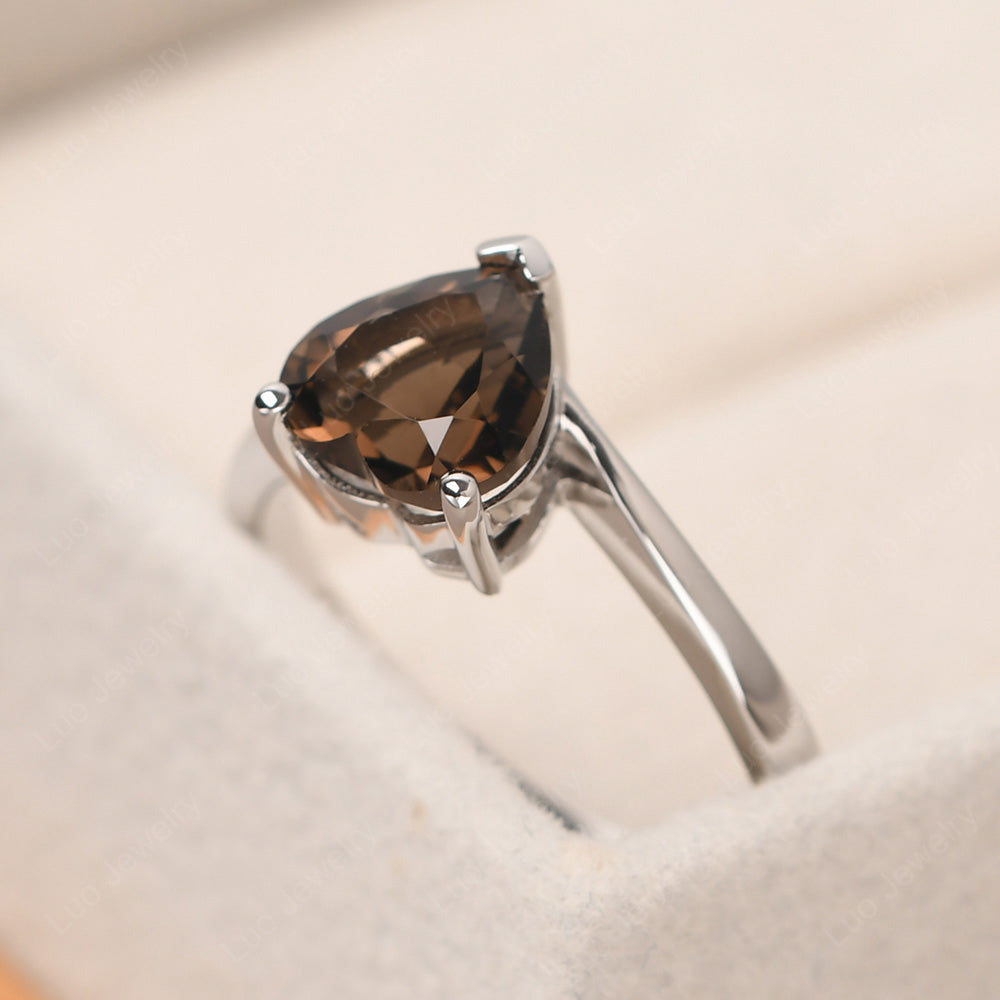 Smoky Quartz  Ring Heart Solitaire Ring White Gold - LUO Jewelry
