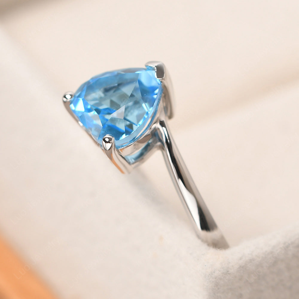 Swiss Blue Topaz Ring Heart Solitaire Ring White Gold - LUO Jewelry