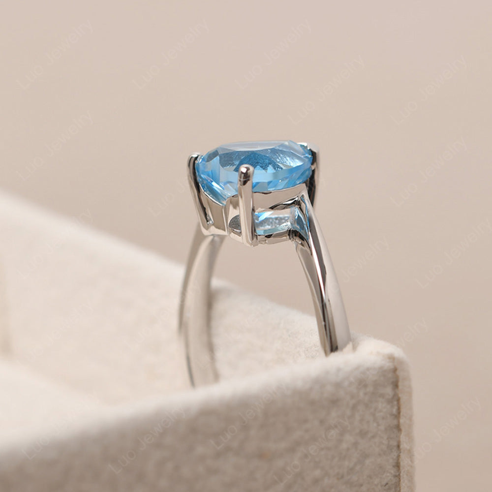 Swiss Blue Topaz Ring Heart Solitaire Ring White Gold - LUO Jewelry