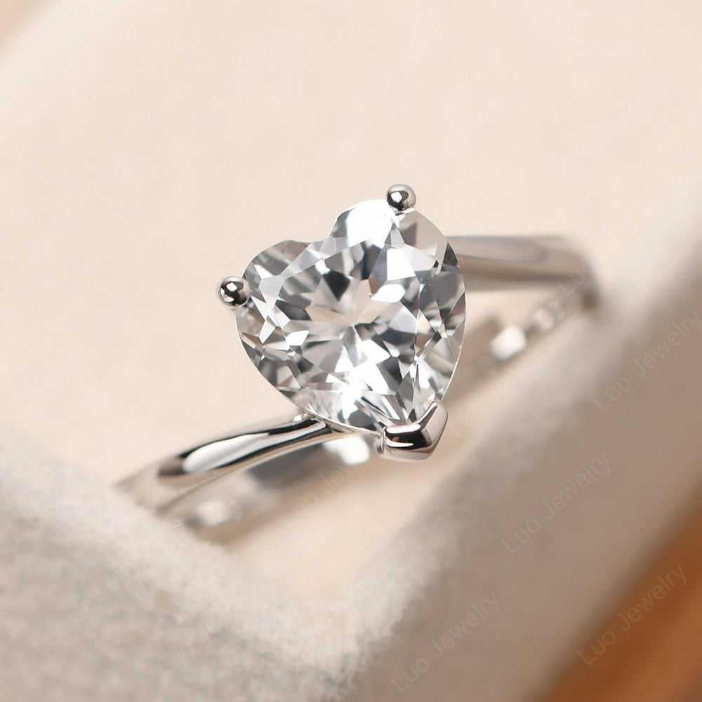 White Topaz Ring Heart Solitaire Ring White Gold - LUO Jewelry