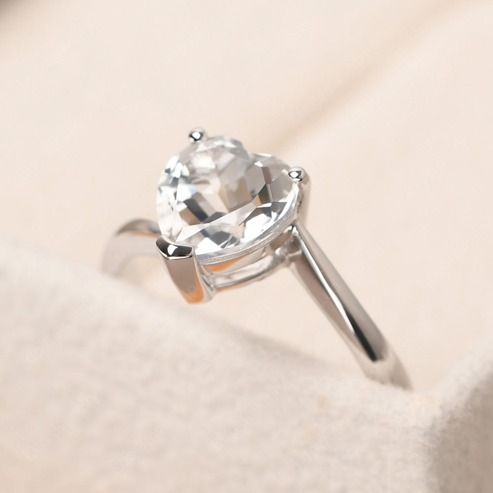 White Topaz Ring Heart Solitaire Ring White Gold - LUO Jewelry