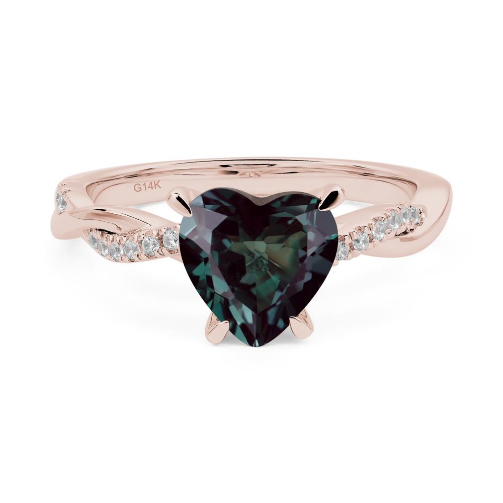 Twisted Heart Shaped Lab Created Alexandrite Ring - LUO Jewelry #metal_14k rose gold